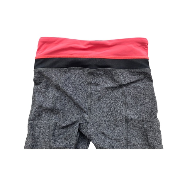 Lululemon Heathered Grey Neon Pink Waistband Mesh Panel Zipper Pocket Leggings - Picture 4 of 12